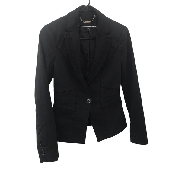 White House black market ruffles collared tuxedo blazer black size 2 - Picture 1 of 11